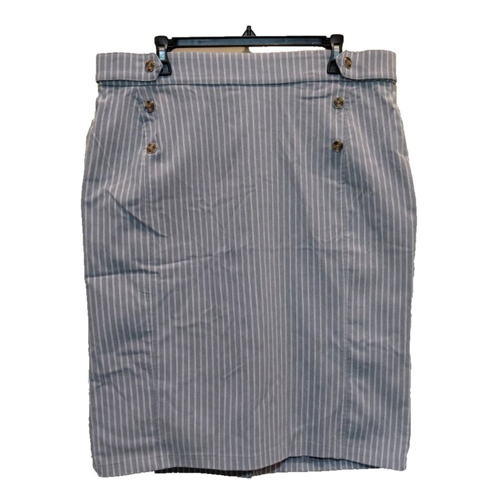 Love Scarlett Striped Pencil‎ Skirt 1X Button Detail Blue